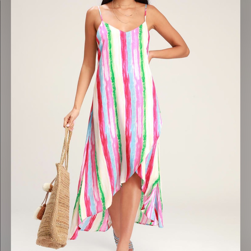 Lulu’s Brushstroke Multi Stripe High-Low Dress